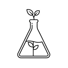 Minimalist Line Art of Erlenmeyer Flask with Growing Plant – Biotechnology & Environmental Science Illustration
