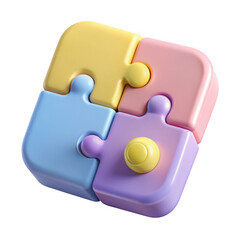 Four colorful puzzle pieces isolated on transparent background