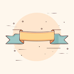 Decorative cartoon ribbon banner with a yellow scroll and blue forked ends.