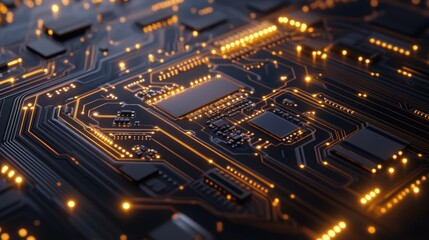 Obraz premium Close-up circuit board with glowing components (1)