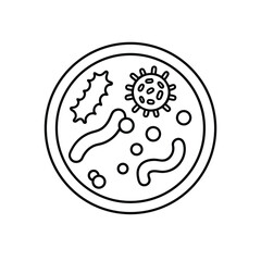 Minimalist Line Art of Petri Dish with Diverse Microorganisms – Microbiology Culture Icon
