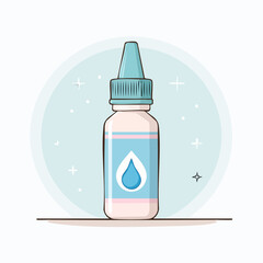 Illustrated plastic dropper bottle for eye drops with a teal cap and a blue water drop label.