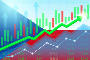 Czech Economy. Flag of Czech with Rising Financial Graph. Economic Growth and Development Concept. Vector Illustration.  
