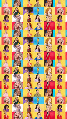 Infinite mosaic of happy people talking to the mobile