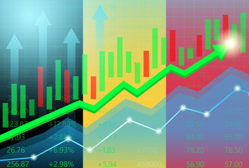 Belgium Economy. Flag of Belgium with Rising Financial Graph. Economic Growth and Development Concept. Vector Illustration.  