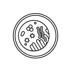Minimalist Line Art of Petri Dish with Diverse Microorganisms – Microbiology Culture Illustration