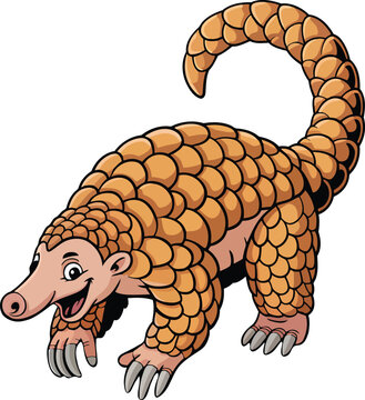 Delightful Cartoon Pangolin Vector Illustration Happy Scaly Anteater Character Isolated on Transparent Background Unique Mammal with Scales and Long Tongue
