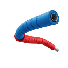 A bent tube wrapped in blue and red tape on transparent background