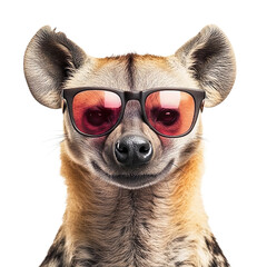 hyena with fancy sunglasses isolated on transparent background