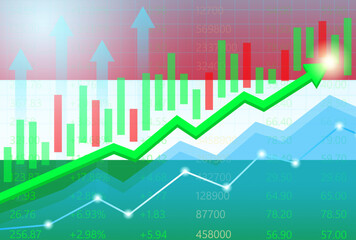 Hungary Economy. Flag of Hungary with Rising Financial Graph. Economic Growth and Development Concept. Vector Illustration.  