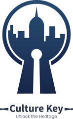 Keyhole shaped cityscape with dome and text culture key
