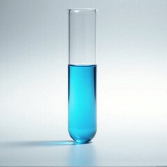 Single Laboratory Test Tube With Blue Solution On White Gradient