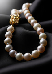  Elegant Pearl Necklace on Dark Silk