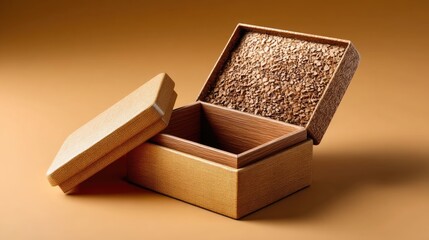 Gold colored boxes with wood interior design