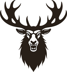 Fototapeta premium Stylized dark stag head with large antlers and fierce expression