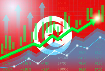 Tunisia Economy. Flag of Tunisia with Rising Financial Graph. Economic Growth and Development Concept. Vector Illustration.  
