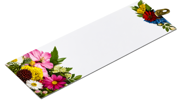 Decorative floral border design on blank card with charm