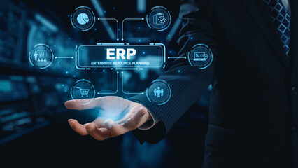 ERP platform visual showing centralized system for enterprise resource planning, improving...