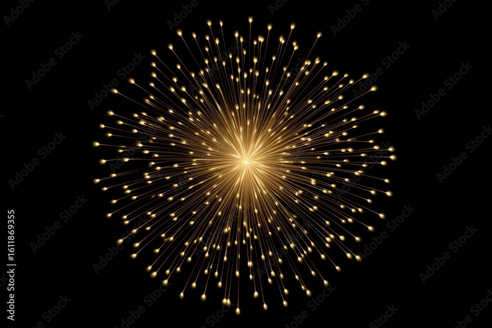 Poster Golden light rays exploding from a central point creating a beautiful radial pattern on a black background
