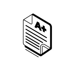 Grade A+ icon. Exam result paper or report sheet for education and learning platforms

