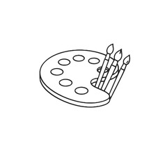 Artist palette with brushes icon. Outline style painting symbol for creative classes and art education

