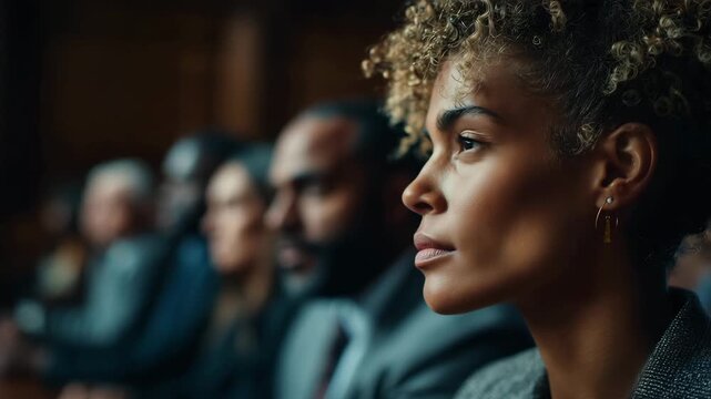 Witnessing justice unfold in a busy courtroom during a high-stakes trial at dawn&rsquo;s early light