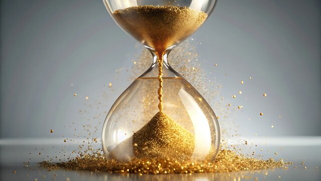A gold hourglass with sand pouring, isolated on white - Powered by Adobe