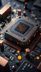 Central processing unit with copper accents and glowing orange lights