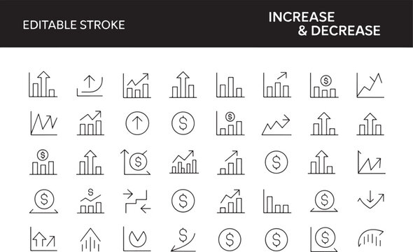 Collection of Graphic Icons Illustrating Increase & Decrease