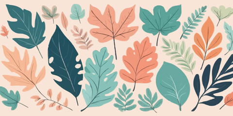 Fototapeta premium Beautiful leaves on light pastel background. Vector illustration. 