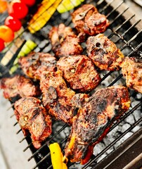 barbecue grilled meat and vegetables