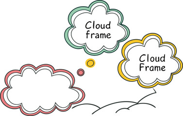 Colorful Cloud Frames Hand Drawn Speech Bubbles Set  on transparent background