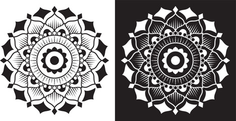 Black and white floral lace pattern with vintage ornate decoration. Intricate Black and White Mandala Design with Detailed Floral Patterns on Contrasting Backgrounds