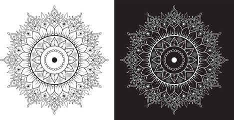 Black and white floral lace pattern with vintage ornate decoration. Intricate Black and White Mandala Design with Detailed Floral Patterns on Contrasting Backgrounds