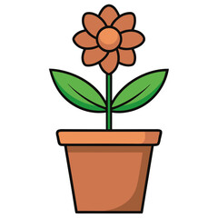 Fototapeta premium Flower in a terracotta pot with green leaves and orange petals 