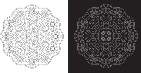 Black and white floral lace pattern with vintage ornate decoration. Intricate Black and White Mandala Design with Detailed Floral Patterns on Contrasting Backgrounds
