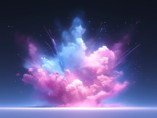 Vibrant Powder Cloud Explosion in Darkness, Colorful Particle Abstract Digital Art