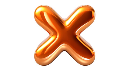 Obraz premium Glossy orange metallic letter X symbol isolated on transparent background is perfect for error messages or deletion icons in advertising.