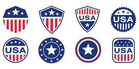 USA sticker set. American insignia collection. Flat style.
