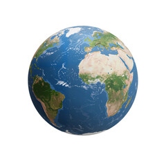 Realistic planet Earth model showing continents and oceans for environmental blogs, global business presentations, and educational geography materials. Transparent Background, Cutout, PNG