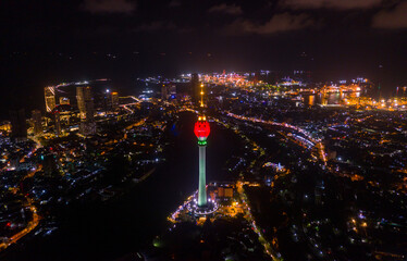 Colombo night seen from above, drone shot © Rakhitha