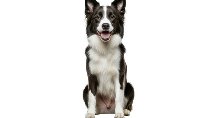 Black and white border collie sitting with a cheerful expression