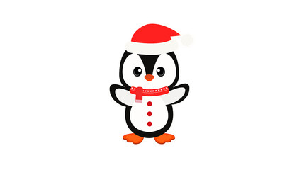 Festive penguin wearing a red hat and scarf celebrates the joy of winter holidays