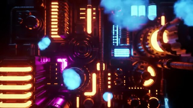 Futuristic, glowing, mechanical system with vibrant energy