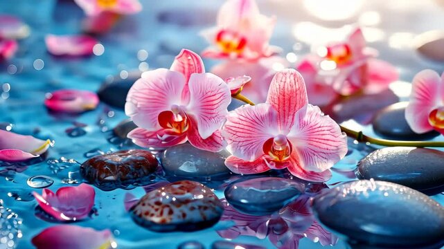 orchids and wet stones spa. Selective focus. beauty.