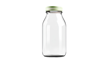 Clear glass jar with green lid on a transparent background