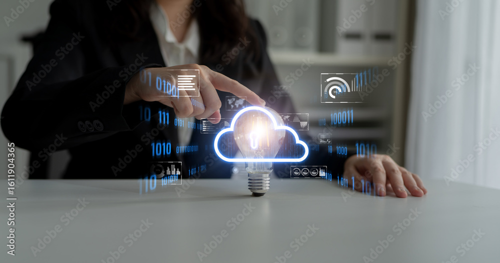 Poster cloud computing enables digital growth with secure data storage, scalable infrastructure, and strate