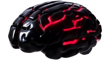 Black and red futuristic brain design with glowing elements