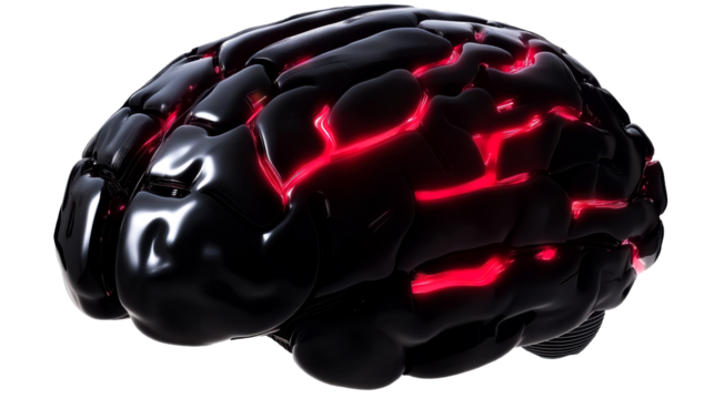 Black and red futuristic brain design with glowing elements