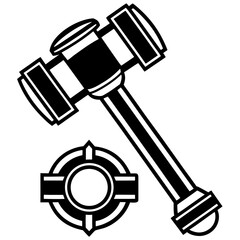 Gavel and gavel block silhouette isolated on white background